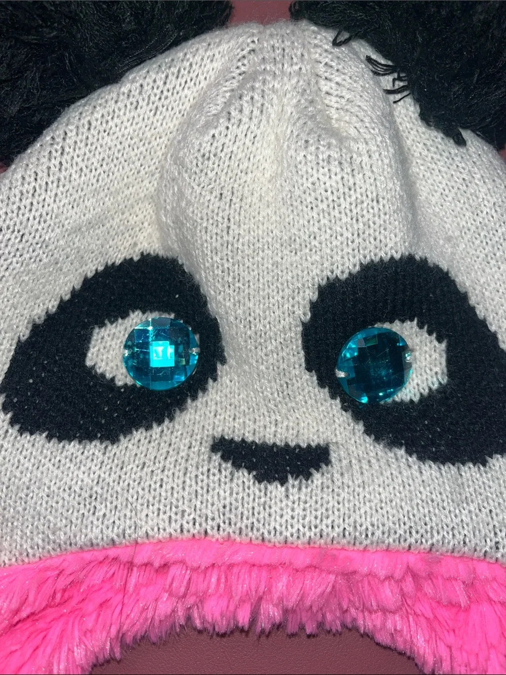 Kids Plush Panda Earflap Hat - White and Pink and a yellow hat with a snail